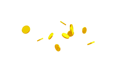 Glittering 3D Gold Coin – Isolated Transparent PNG for Games, Digital Design, and Festive Illustrations. gold Coin particle Render. golden Coin Explosion.