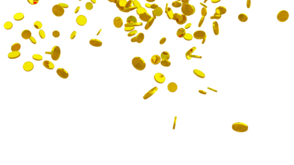 Glittering 3D Gold Coin – Isolated Transparent PNG for Games, Digital Design, and Festive Illustrations. gold Coin particle Render. golden Coin Explosion.