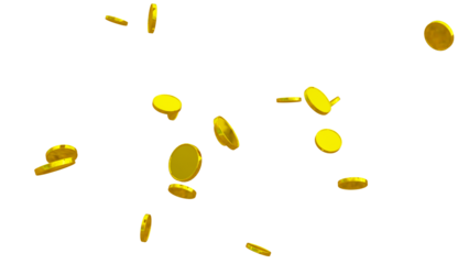 Glittering 3D Gold Coin – Isolated Transparent PNG for Games, Digital Design, and Festive Illustrations. gold Coin particle Render. golden Coin Explosion.