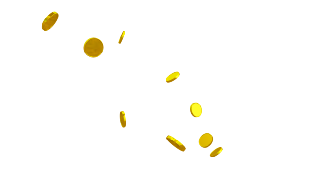 Glittering 3D Gold Coin – Isolated Transparent PNG for Games, Digital Design, and Festive Illustrations. gold Coin particle Render. golden Coin Explosion.