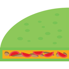 Section of a Green Quesadilla Filled With Sliced Tomatoes and Beans on a Transparent Background