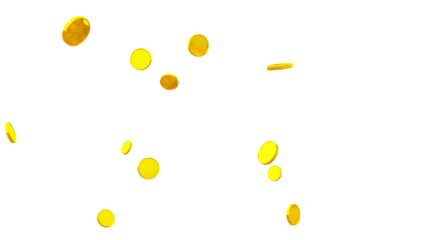 Glittering 3D Gold Coin – Isolated Transparent PNG for Games, Digital Design, and Festive Illustrations. gold Coin particle Render. golden Coin Explosion.