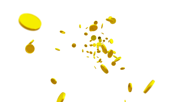 Golden Currency Coin PNG with Animated Particle Overlay – Detailed Isolated Coin for Commercial, Motion Graphics, and Digital Illustrations