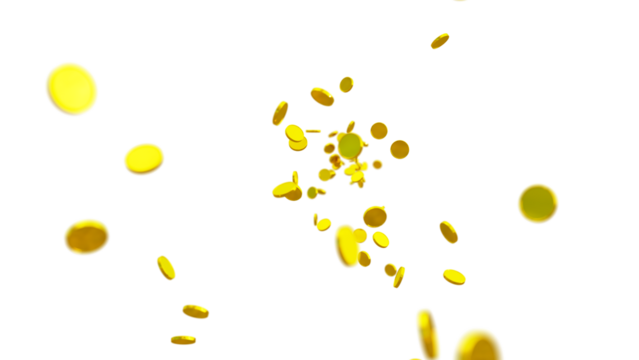 Golden Currency Coin PNG with Animated Particle Overlay – Detailed Isolated Coin for Commercial, Motion Graphics, and Digital Illustrations
