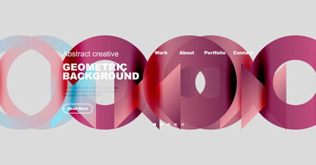 Fototapeta premium Abstract geometric background features colorful overlapping circles, text elements, navigation menu. Modern design, vibrant colors, creative layout.
