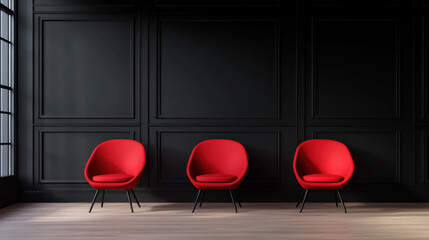Red chair in a black room