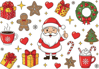 Cute Merry Christmas Vector Illustration with Holiday Elements