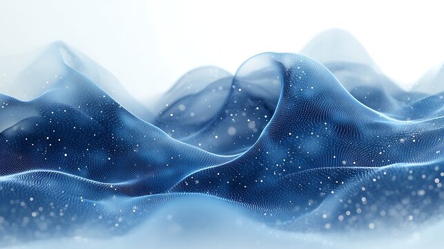 Abstract blue particle wave flowing design background with light spots and elegant curves