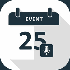 Calendar icon with microphone symbol for event recording or scheduling.