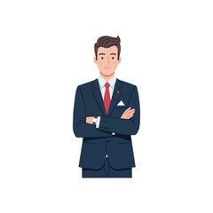 Obraz premium Confident male office worker with folded arms in business attire illustration.