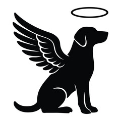 Silhouette black of a dog with wings and a halo above vector illustration