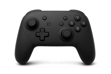 Matte Black Gamepad Controller with Realistic Shadow on Transparent Background