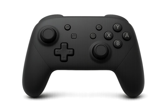 Matte Black Gamepad Controller with Realistic Shadow on Transparent Background