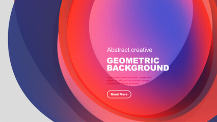 Abstract colorful shapes overlap, creating dynamic visual effect. Text promotes geometric background design. Button invites further exploration.