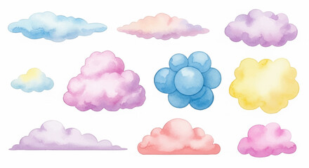Watercolor Clouds Collection Hand-Painted Fantasy Sky Elements for Creative Designs