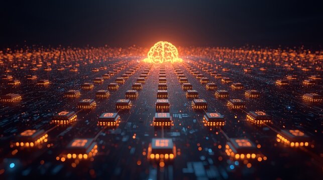 Artificial intelligence neural network processing data in a futuristic computer