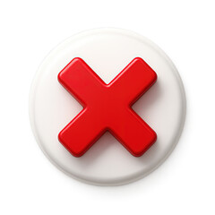 Fototapeta premium Bold red cross mark symbol on a glossy white circular button, representing rejection or closure for design.