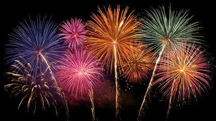 Obraz premium Vibrant Colorful Fireworks Display with Sparkling Lights Lighting Up the Night Sky in Celebration of Festivities