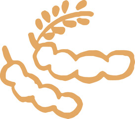 Minimalist doodle illustration of tamarind fruit and tamarind leaves