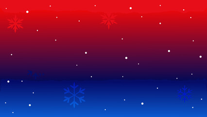 Red and blue gradient background with snowflakes and small circles