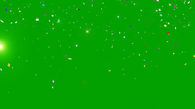 Multicolor Confetti Rain &ndash; Party Popper Explosions and Glittering Confetti Falling on Black and Green Backgrounds, Slow Motion with Transparent Overlay