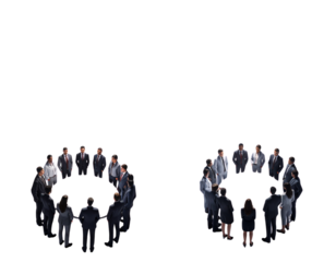 Corporate team discussing future goals with manager isolated on transparent background