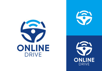 steering wheel and signal wifi connection logo vector design concept