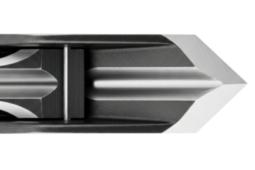 Extreme macro of a futuristic metallic tool tip with sharp edges isolated on transparent background