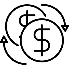 Dollar Coin Exchange Icon Graphic Illustration with Circular Arrows in Black and White on Transparent Background Representing Financial Transactions and Monetary Flow