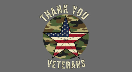 Appreciation for military veterans featuring patriotic star emblem and camouflage backdrop