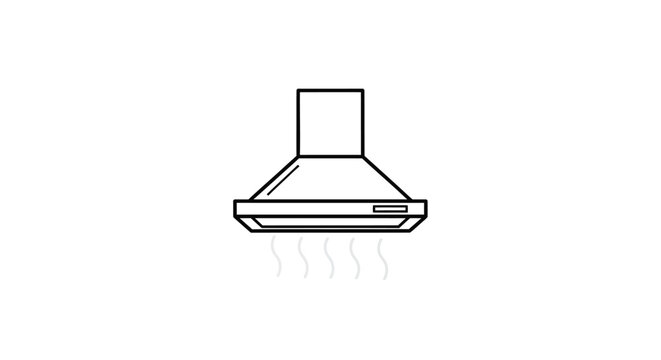 A simple line drawing of a kitchen exhaust hood with steam rising.