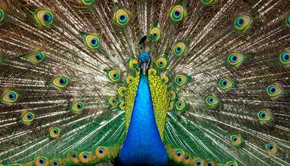 Beautiful peacock displaying colorful feathers in full plumage