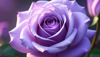 Close-up of beautiful purple rose in soft natural light