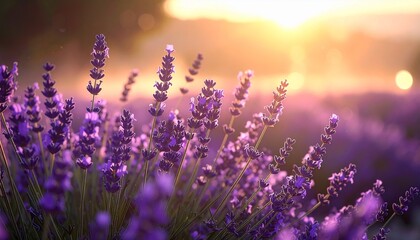 Beautiful lavender field in soft morning sunlight