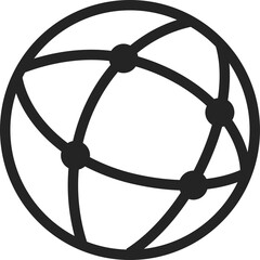 Simple Black Outline of a Globe Network With Connected Dots on Transparent Background