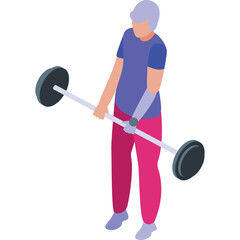 Elderly Person With A Prosthetic Arm Lifts A Barbell In A Gym Setting With A Purple Shirt And Pink Pants