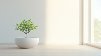 Flower pots in a white room