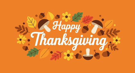 Festive Thanksgiving Illustration with Seasonal Elements and Warm Autumnal Hues