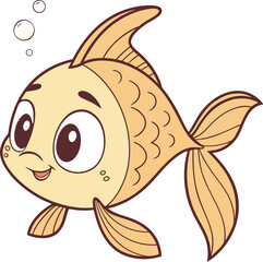 Cute Cartoon Goldfish with Bubbles. Adorable Sea Animal Mascot Vector Illustration.