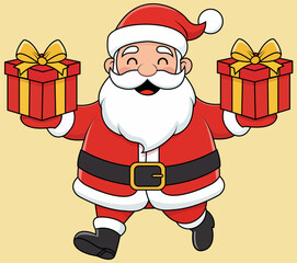 Cute Santa Claus Character Holding Gift Boxes Cartoon Style
