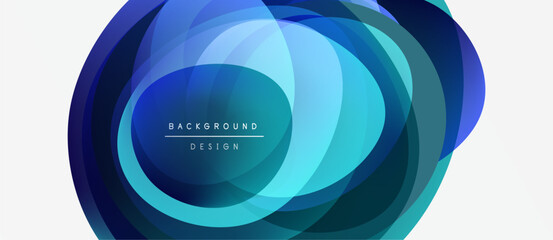Abstract blue layers create circular design. Modern, vibrant, clean aesthetic. Suitable background element for various projects.