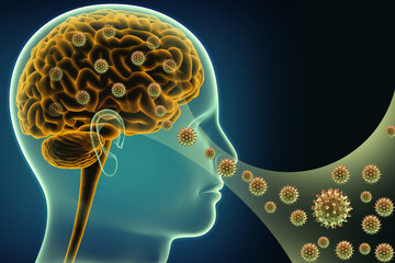 Amebic meningoencephalitis concept. 3d illustration