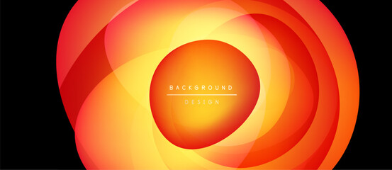 Abstract orange layers create glowing circular design. Text reads background design centered within bright core. Warm color palette dominates composition.