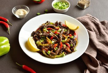 Stir fried thinly sliced beef sirloin with vegetables