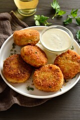Breaded fish cakes from mashed potato and minced fish