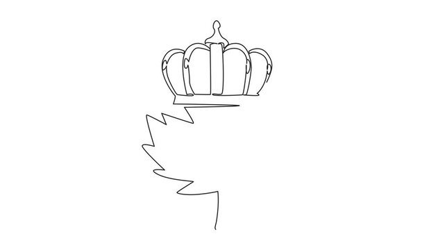 Animated self drawing of single one line drawing country logo of Canada topped with a crown. The start of summer vacation in Canada. A culture. Event. Victoria Day. Full length single line animation