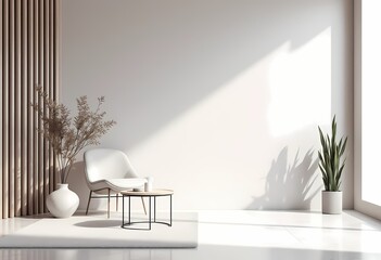 Modern minimalist living room interior with natural light and simple decor