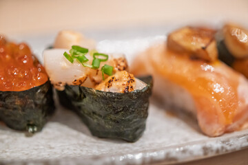 sushi set, Japanese food on plate