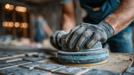 Craftsman Using Power Sander on Wood Working Project in Workshop Environment