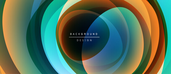 Abstract concentric circles create dynamic visual effect. Warm, cool colors blend, forming modern background design.